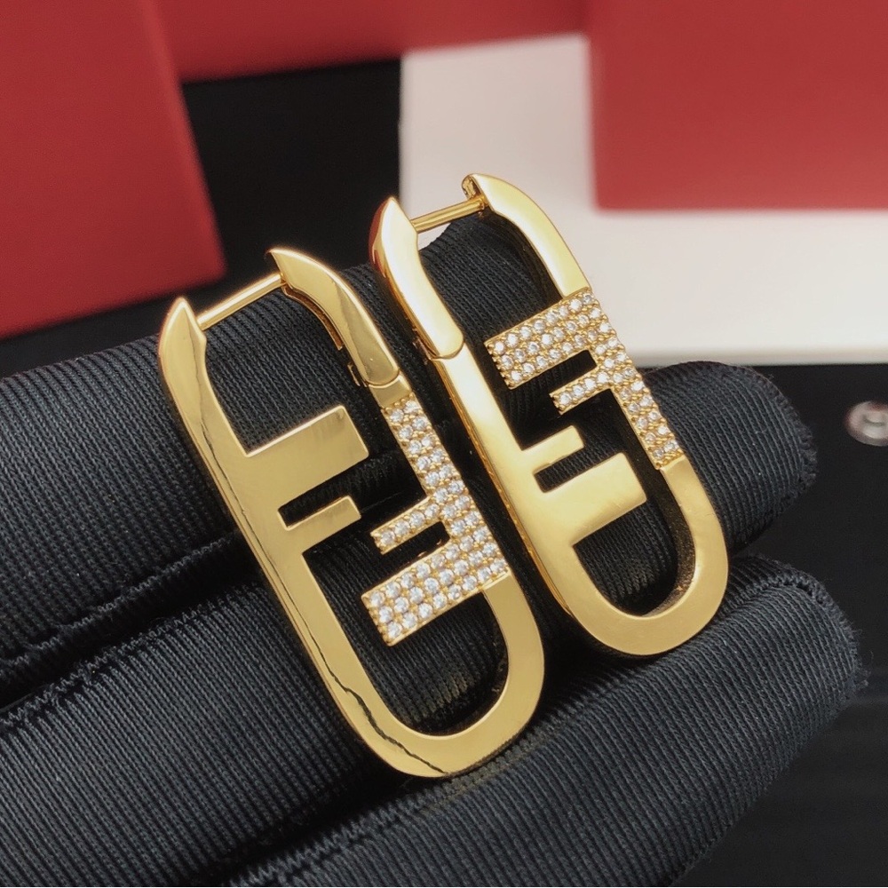 Fendi Earrings with Rhinestones and FF Logo Brand New